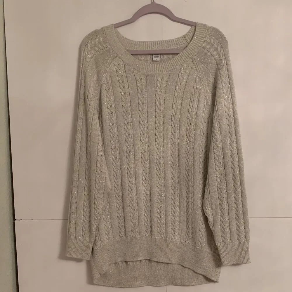 Athleta Crossroads Cozy Cable Knit Merino Blend Sweater Gray Metallic Size 1X